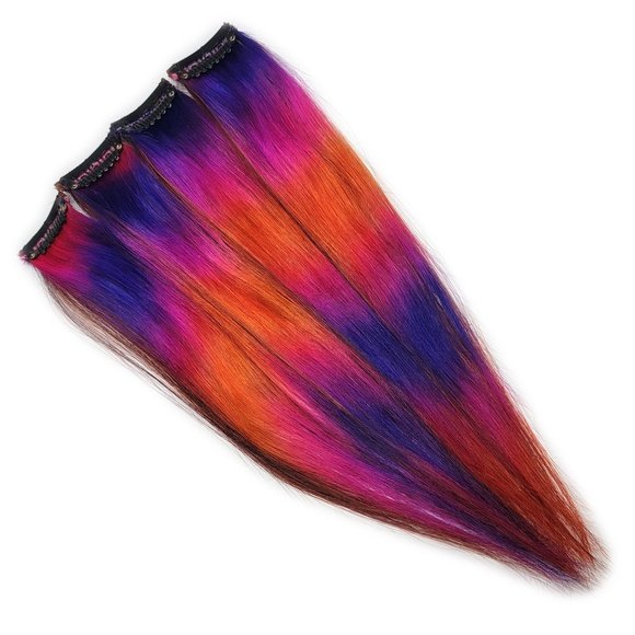 Sunset Quartz Custom Colored Human Hair Extensions - Pink Purple Orange Ombre - Picture 3 of 3